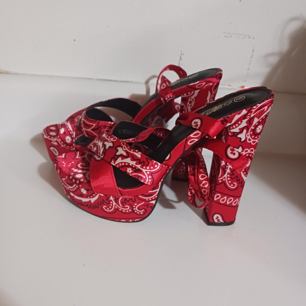 Mata Shoes Sandal Bandana Scarf Sandals Heels Red Open Toe Gladiator Sz 10